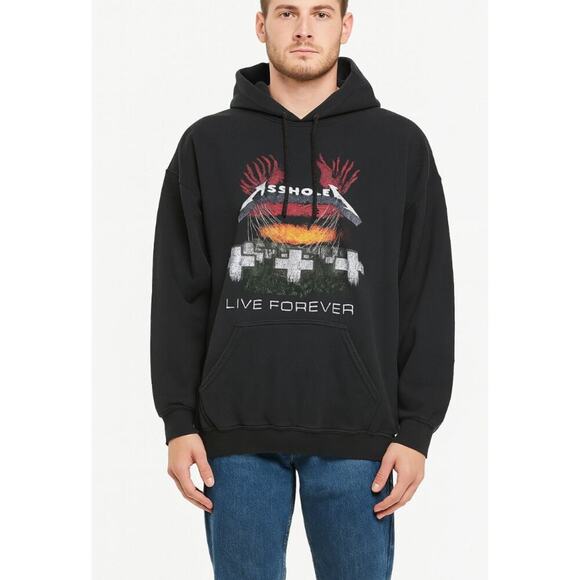 A$$ Holes live forever black Metallica style hoodie sweatshirt Men's SZ XXL - Picture 1 of 7